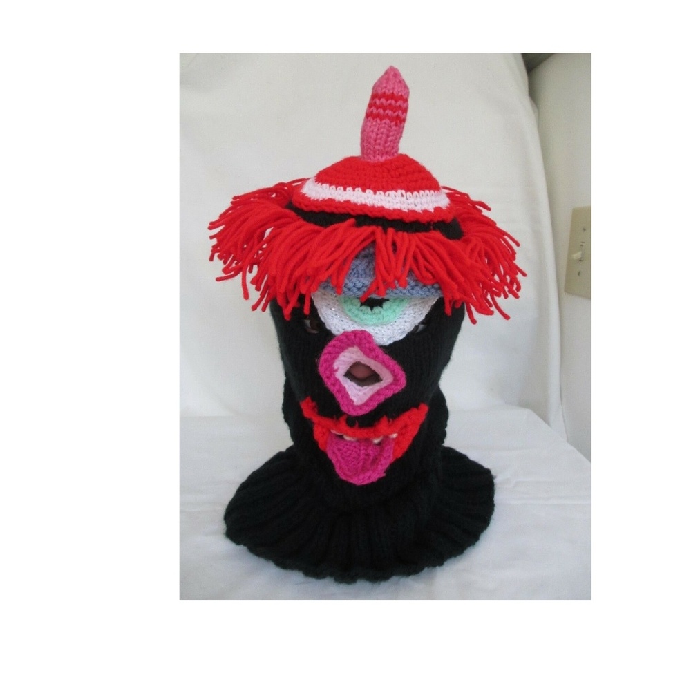 HAT MONSTER HALLOWEEN ALPACA Knitted 20" 23" New Handmade  BLACK RED PINK WHITE